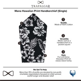 Trafalgar Men's Mana Hawaiian Print Handkerchief (Single), Black