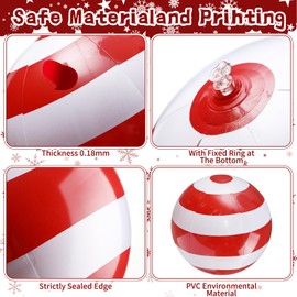 Jetec 12 Pcs 24 Inch 16 Inch Large Inflatable Christmas Ball Inflatables Christmas Ornaments Candy Cane PVC Blow up Ball Decorations for Xmas Tree Holiday Yard Lawn Porch Outdoor Decor
