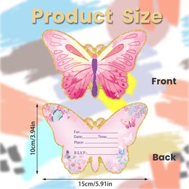 fKiZanthene Pink Butterfly Birthday Invitations for Girls, 30 Pcs Party Invitation Cards with Envelopes for Kids Birthday Parties