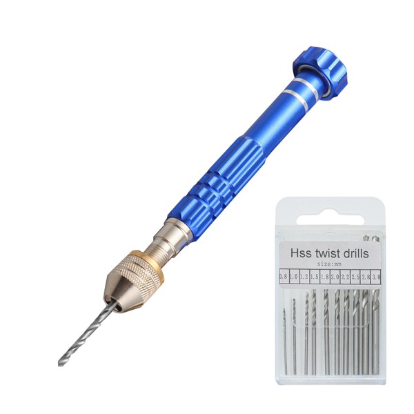 Mesanda Pin Vise Hand Drill Drill Tool 10 Drill Blades Small Precision Manual Drill No Power Supply No Noise Drilling Craft DIY Tools Craft Tools Jewelry Plastic Micro Drill with Storage Case Red