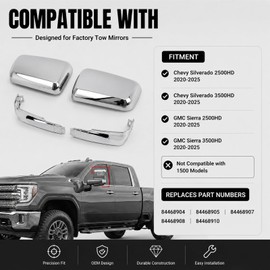 DULPER Rear View Mirror Cover Cap Fit for 2020-2024 Chevy Silverado GMC Sierra 2500HD 3500HD Exterior Mirror Covers Decoration Trims (Chrome)