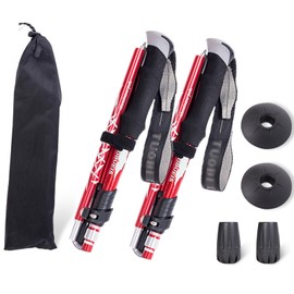 ThreeH 2 Pack Hiking Trekking Poles Lightweight Walking Sticks Aluminum Alloy Walking Sticks with Quick Lock System Camping Poles for Men Women Seniors Red