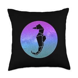 Seahorse Origami Galaxy Aesthetic Retro Animals Seahorse Origami Galaxy Vaporwave Aesthetic Retro Animals Throw Pillow, 18x18, Multicolor