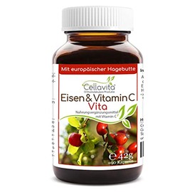 Cellavita Eisen & Vitamin C Vita | Kombiprodukt mit Eisen & Vitamin C aus Acerola Kirsche & europäischer Hagebutte | (90 Kapseln im Glas)
