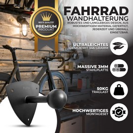 PinPro Wandhalterung für Fahrradträger – 3 mm Stahl, 50 kg Traglast, nur 346 g, Schwarze Pulverbeschichtung, inkl. Montageset