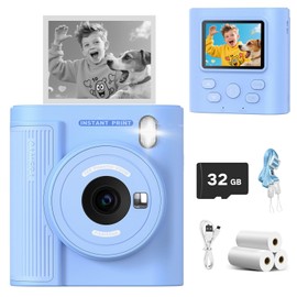 Mgaolo Kids Camera with Instant Print, Thermal Printing Digital Camera Gift for 3-12 Years Old Children, Safe Ink-Free Design, Toy for Creativity & Learning (Blue)