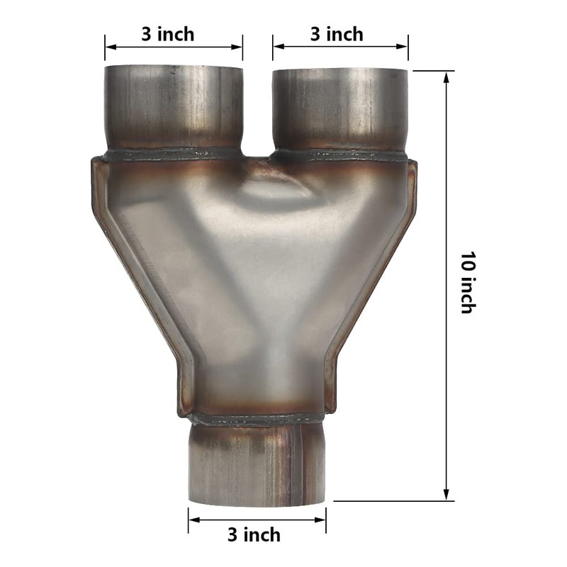 A-KARCK Exhaust Y Pipe 3" Inlet, Stainless Steel 10" Long