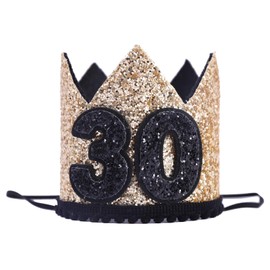 Mens 30th Birthday Crown - '30' Photo Props - Black Sequin Crown Hat
