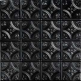 Shanko SKPC209-bk-24x24-D-6 Tiny Tiptoe Stamped Metal Lay-in Tin Ceiling Tile (24 sq. ft), Satin Black, Pack of 6