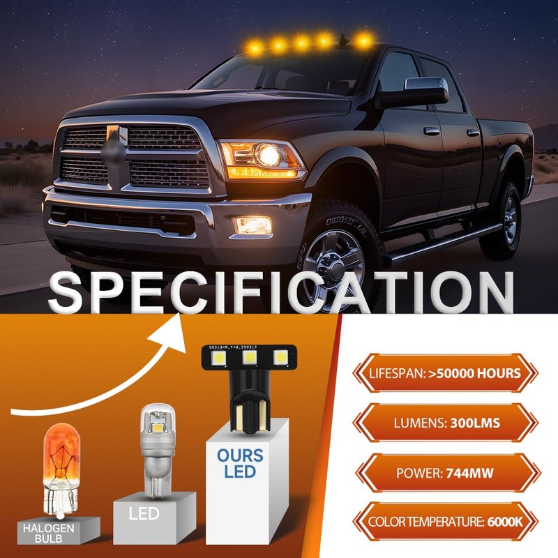 5Pcs LED Cab Top Roof Light Bulbs for 1994-2026 Dod'ge