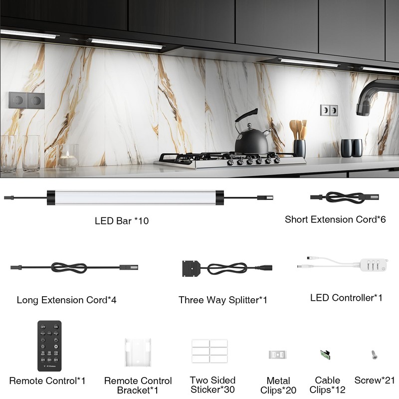 LABOREDUCER Under Cabinet Lights Plug in 10 Pack,11inch Ultra Thin