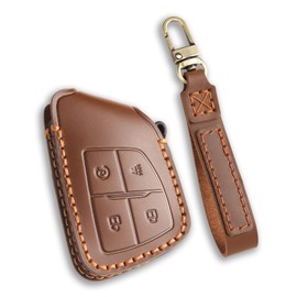 Hontumax Leather Key Fob Cover Case for GMC Yukon Sierra Canyon Terrain, for Chevy Tahoe Colorado Silverado Suburban Equinox, for Buick Envision Enclave 2021-2025 (Brown)