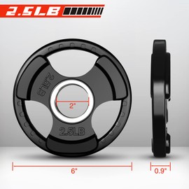 RitFit Weight Plates for Barbell, 2-Inch Olympic Rubber Grip Plates for Weightlifting and Strength Training in Home & Gym, Single, Pair and Sets(2.5 LB, Pair)