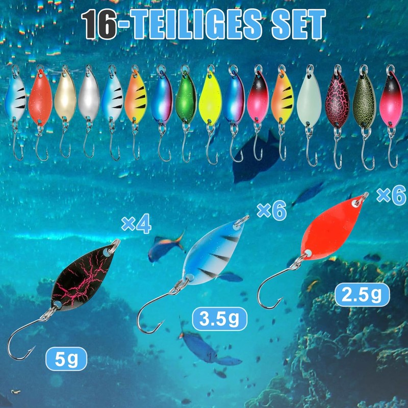 Voarge 16 Stück Mini-Angellöffel-Set mit Etui, forellenköder, Hartmetall Spinner Köder