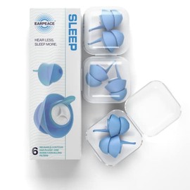 Set of 10 | EarPeace 6 Pack Sleeping Earplugs with Case, Standard Size (Light Sound Insulation, Sound Reduction Value of 24dB)