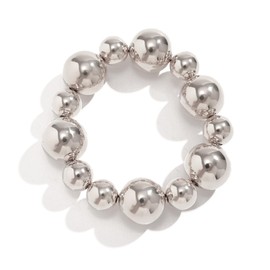 Statement Gold Beaded Bracelets for Women Strand Tarnish Chunky Dainty Link Stackable Beads ball Bracelet - Silver