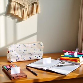 Rosojodg Blue Pencil Case, Portable, Cherry Floral Pattern, Storage Bag for Daily Use Pencil Cases Desk Supplies Organisers Office Supplies