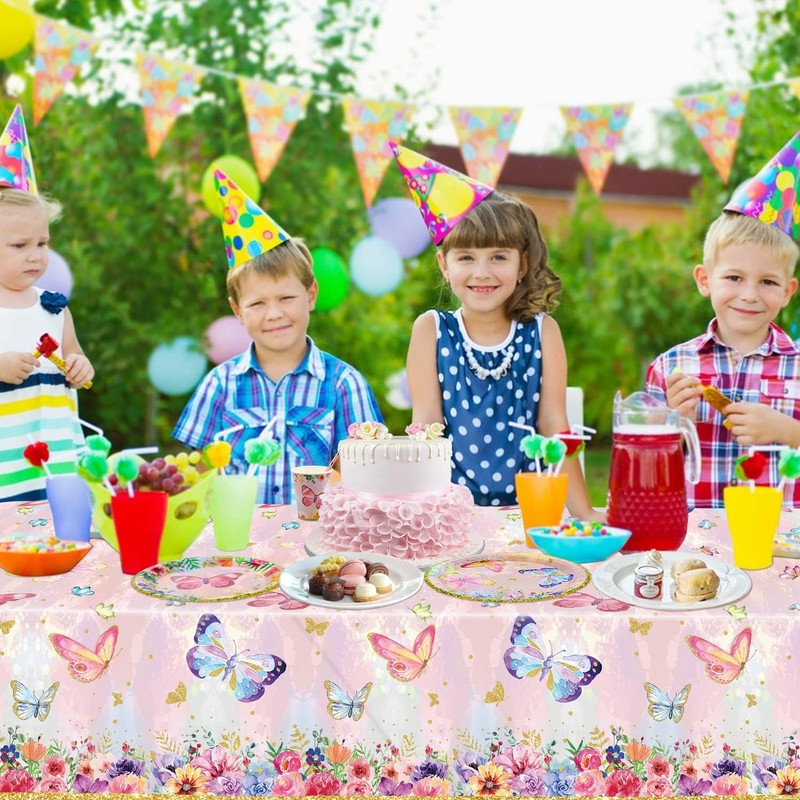 XJLANTTE 4 PCS Butterfly Birthday Tablecloth Decor Butterfly Plastic Table