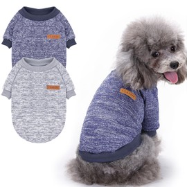 2 Pieces Pet Dog Classic Knitwear Sweater, Fleece Coat for Small,Medium Dogs,Warm Pet Dog Cat Clothes,Soft Puppy Customes for Chihuahua Yorkshire Tzu (Grey Navy,XXS)