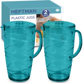HEFTMAN 2 Litre Blue Plastic Jugs - 2 Pack - Plastic Jug with Lid and Vented Spout