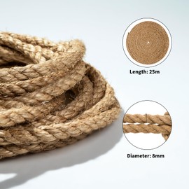 KNJOMZIE Juteseil 8mm x 25m – Natürliches Hanfseil aus Jutefasern, Robustes Tau für Garten, Kratzbaum, DIY Bastelarbeiten, Dekoration, Verpackung, Makramee
