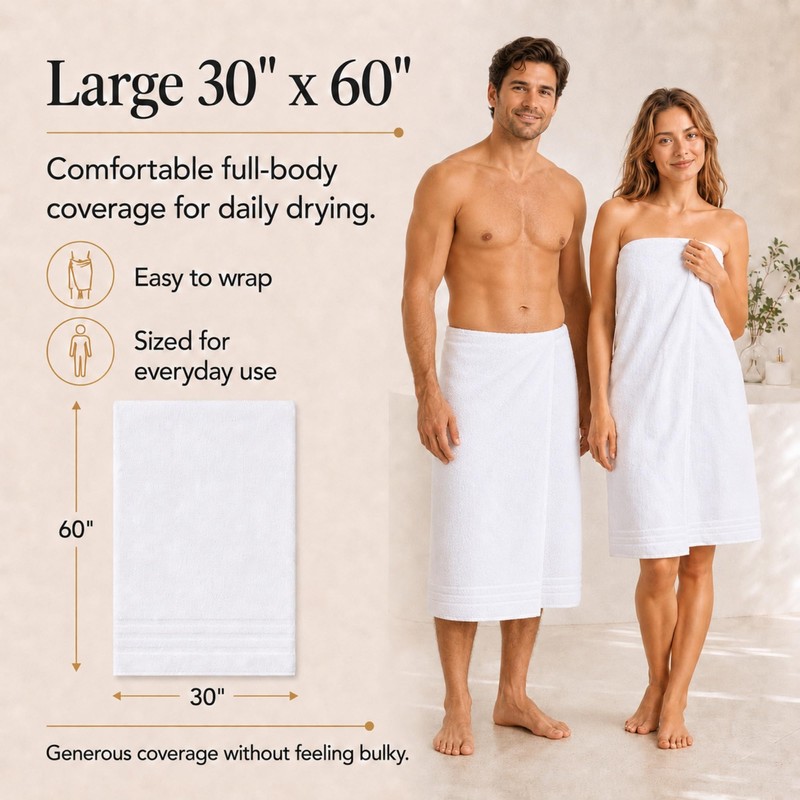Large 100% Organic Cotton Bath Towels 4 Pack, 30x60 in,