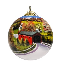 Art Studio Company Hand Painted Glass Christmas Ornament - Covered Bridge Vermont