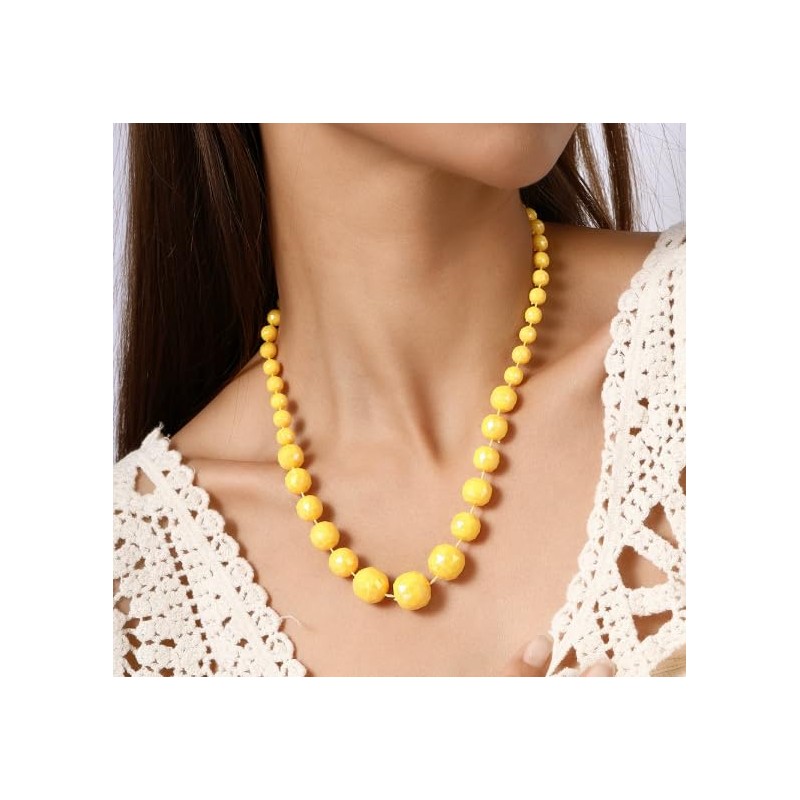 XAM Creative Acrylic Layered Bead Choker Necklace – Mixed-Size Boho
