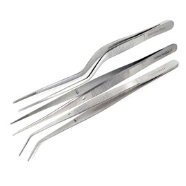 A2Z Culinary Stainless Steel Tweezers, 6-inch Set of 3 Straight & Angled Chef's Precision Tongs for Plating, Decorating, Food Design, Bar and Multi-Purpose Cooking Food Presentation Design styling Use