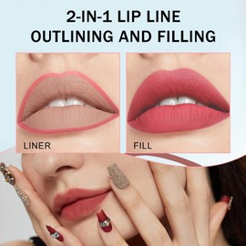 Matte Waterproof Lip Liners Pencil - 2 in 1 Matte Liquid Lip Liner and Lipstick Long Lasting and Waterproof Pencil Non-Stick Cup for All Skin Types (02#, 12g)