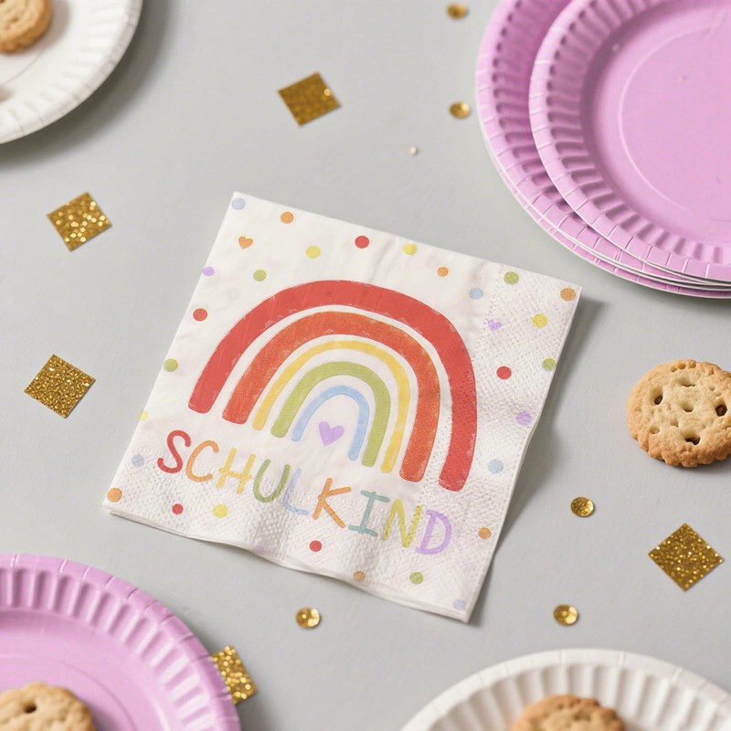 40 Stück Servietten Regenbogen Tischdeko Schulkind Schulanfang Deko Einschulung Mädchen