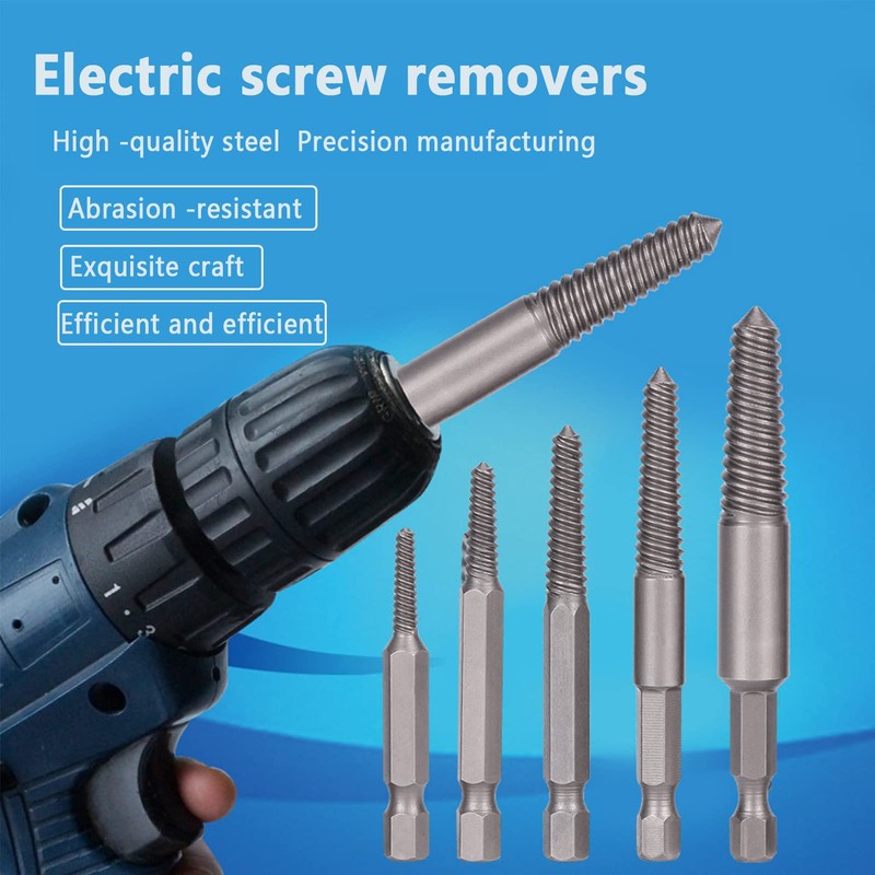 5 Pcs Screw Extractor Set, Hex Shank Damaged Broken Bolt