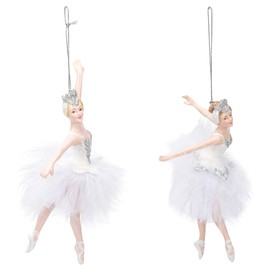 Kurt S. Adler Elegant Whimsical Ballerina, Fairy, Angel Ornaments (Set of 2 Silver Tone Dancing 5.25" Ballerina Feather Tutu Ornament E0541)