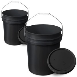 EconoHome 5-Gallon Black Bucket Pail Container with Lid | Metal Handles with Plastic Grip for Easy Carrying | Easy Stack and Store | Heavy-Duty 90MIL EXTRA DURABLE | Food Grade | BPA Free - 2 Pack