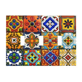 Mexican Talavera Ceramic Pattern 3 Gang Triple Toggle Light Switch Wall Plate Cover Decirative Electrical Faceplate for Bathroom Home Living Room 6.7" x 4.8"