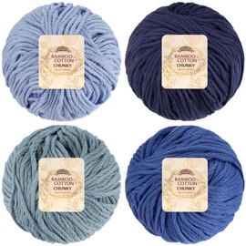 JubileeYarn Bamboo Cotton Chunky Yarn - 100g/Ball - Shades of Blue - 4 Balls