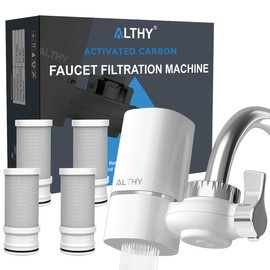 ALTHY Faucet Mount Water Filtration System, BPA-Free 400-Gallon Tap Water Filter Purifier,Certified Reduces Chlorine Heavy Metals & Bad Taste, Includes 1 System & 4 Filter (T1)