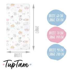 TupTam baby fitted sheet children fitted sheet for baby bed cot pack of 2, Animals on Clouds/Blue, 70 x 140 cm