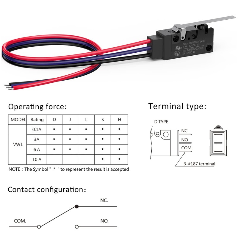 DIYhz Waterproof Micro Switch Long Straight Hinge Lever with Line