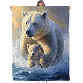 Bidesk Cute Polar Bear Theme Blanket Soft Cozy Flannel Animal Throw Blanket for Women Adults Kids - Warm Yet Lightweight Blankets for Travel, Bed, Couch, Fuzzy Outdoor Comfort Wrap 60"×50"