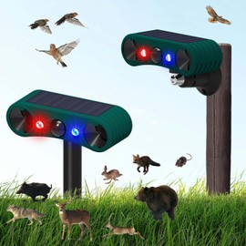 Solar Indoor Outdoor Motion Sensor Alarm,WONFAST 129db Dual Loud Siren Solar Infrared Induction Alarm Red Blue Flash Warning Security Strobe Light 4 Modes for Farm Yard Orchard Barn (Green-2Pack)