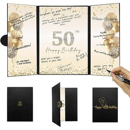 DARUNAXY Black Gold 50th Birthday Party Decorations, Happy 50th Birthday Alternative Signature Guest Book for Men Women Cheers to 50 Years Old Gifts 50 Birthday Signing Card Board Party Supplies