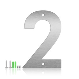 5 Inch Stainless Steel Floating Door Numbers and Metal Letters, Modern Silver Metal House and Mailbox Numbers, Sleek House Address Sign for Home, Apartment, and Garden Decor (Number 2)