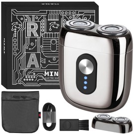 シェーバーメンズ 電動 髭剃り 小型 電動 電気カミソリ ひげそり マグネット仕様 Type-C充電式 LEDバッテリー残量表示 回転式 IPX7防水 水洗い/お風呂剃り可 男性 プレゼント 旅行/出張/オフィス/車内 収納袋付き 取扱説明書付 (グレー)