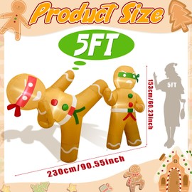 Fayavoo 2 Pcs 5 FT Christmas Inflatables Outdoor Decorations, Funny Christmas Blow Up Yard Decorations, Ninja Inflatable Gingerbread Man Decor with Built-in LED Lights for Xmas Home Garden Lawn