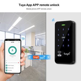 QTTYELOK IP68 Outdoor Access Control System Kit WiFi Tuya RFID Keypad Waterproof 125KHz 13.56MHz + 180KG Electric Magnetic Lock + 10pcs 13.56Mz Keyfobs, Smart APP Remote Control