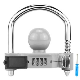 Funmit Trailer Lock Universal Hitch Lock with Combination Lock, fit 1-7/8", 2", 2-5/16" Coupler, Camper Accessories for Travel Trailers Boats Trucks Rvs Grey
