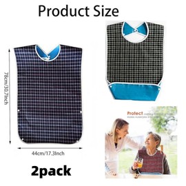 RJDJDLXM Waterproof and Reusable Washable Mealtime Clothing Protectors for Elderly Men and Women, Checkered, 2Pcs Adult Bibs with Crumb Catcher
