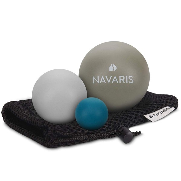 Navaris Lacrosse Massage Balls Set - Myofascial Deep Tissue Muscle Therapy for Back Legs Neck Foot Roller Trigger Points Firm Spheres - Pack of 3