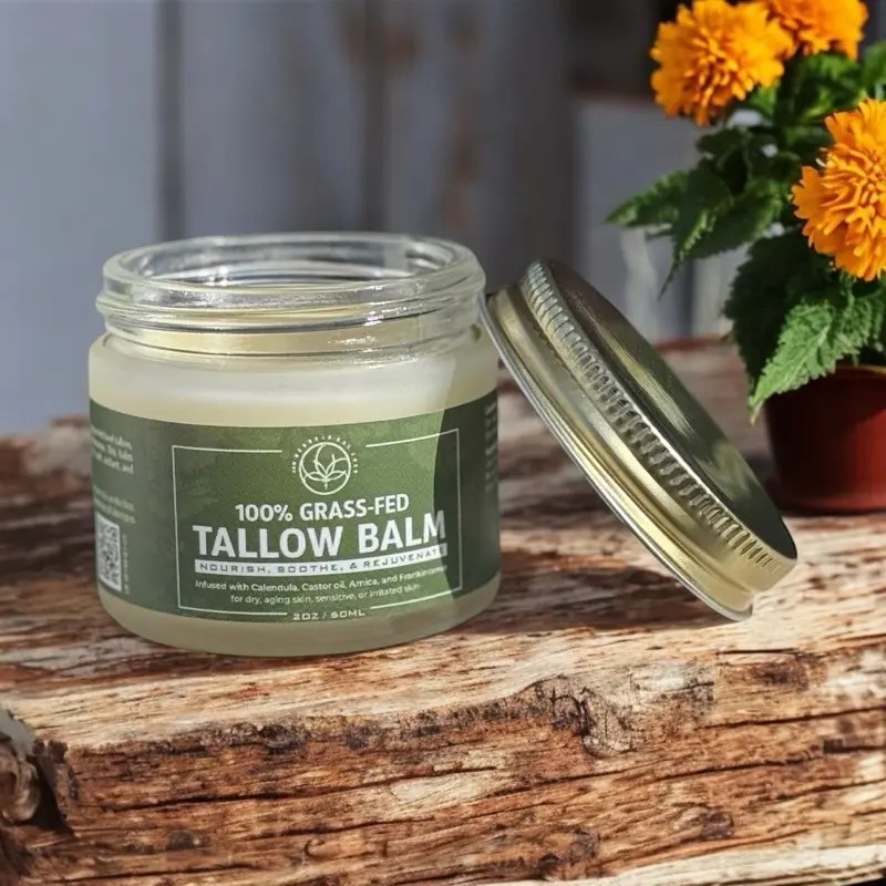 100% Grass-Fed Beef Tallow Facial Moisturizer with Calendula, Arnica, Castor